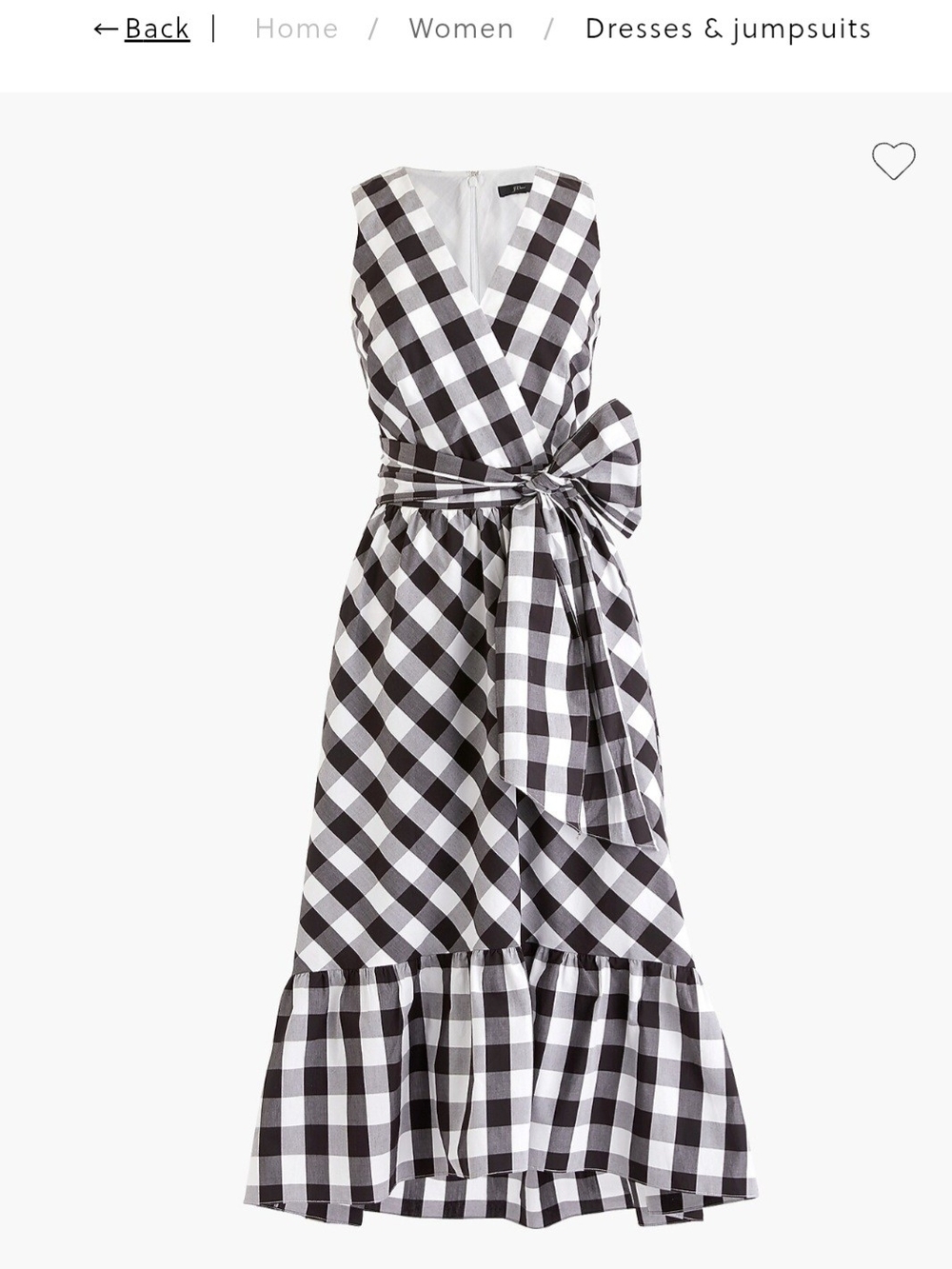 J. Crew Black and White Gingham Sleeveless Faux Wrap Midi Dress